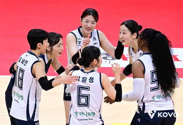 득점 후 기뻐하는 한국도로공사 선수들