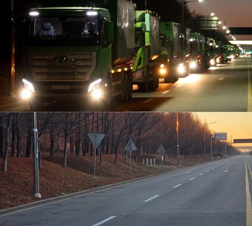 수도권 직매립 금지 조처 시행 전(위)과 후 통합계량대 인근 모습