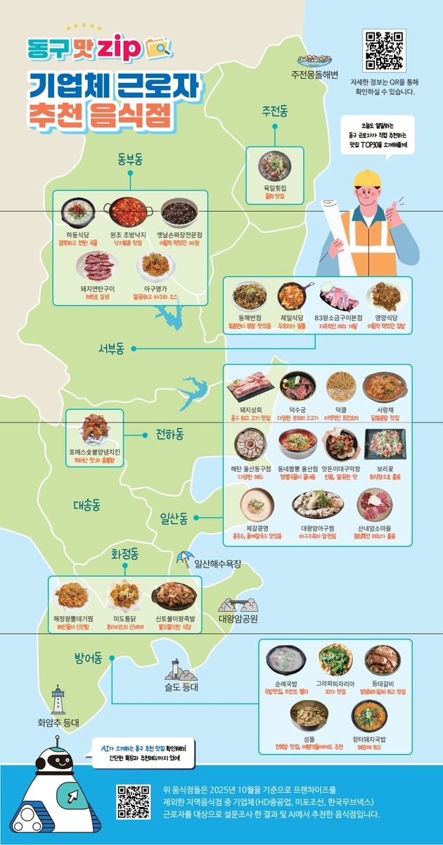 울산 동구 음식점 안내 지도 '동구 맛집'