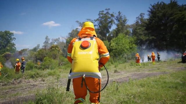 진화 작업하는 우루과이 소방관