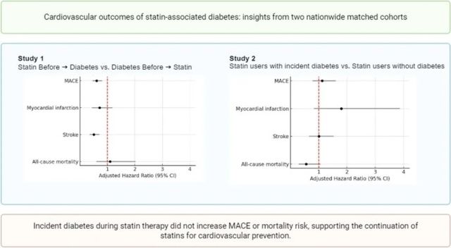 스타틴 복용 중 새로 생긴 당뇨병은 주요 심혈관 사건이나 전체 사망 위험을 증가시키지 않았다.[논문 발췌]