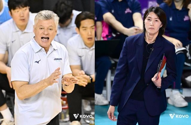 헤난 달 조토 대한항공 감독(왼쪽)과 요시하라 도모코 흥국생명 감독