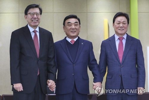 왼쪽부터 박형준 부산시장, 김두겸 울산시장, 박완수 경남지사