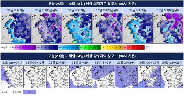 예상 최저기온 분포도