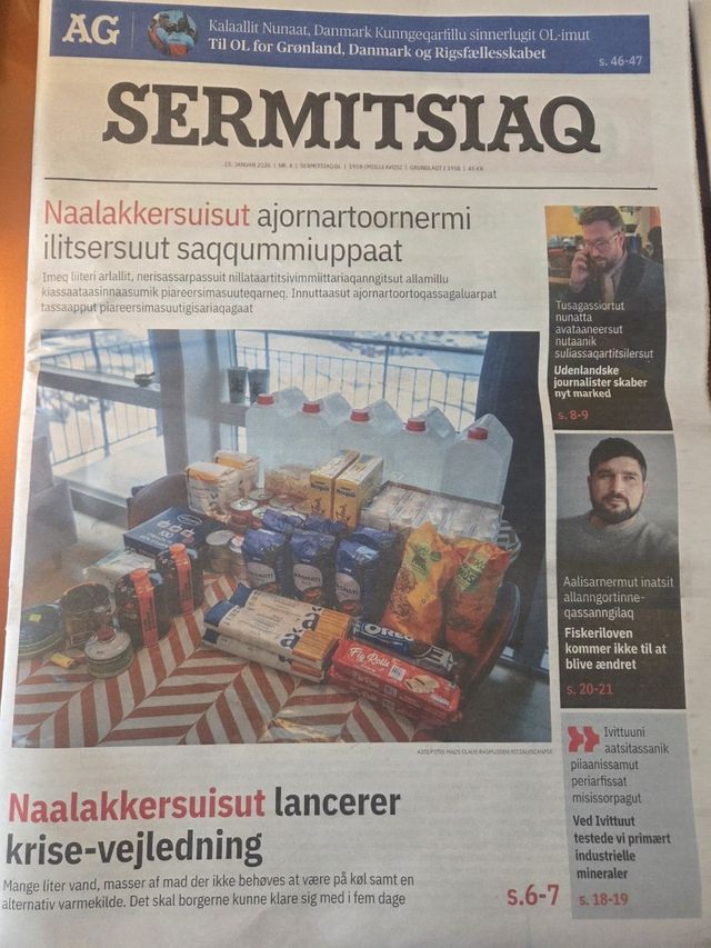 5일분 비축식량 사진을 1면에 실은 그린란드 일간 '세르미치악'
