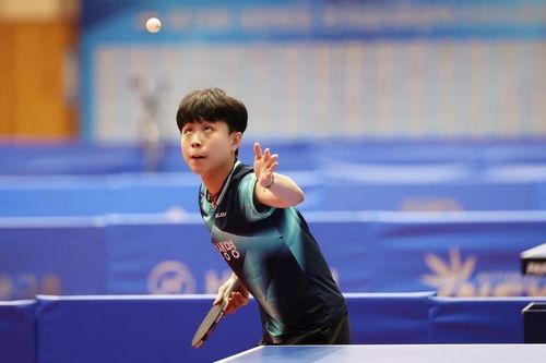 탁구 종합선수권에 나선 주천희의 경기 장면