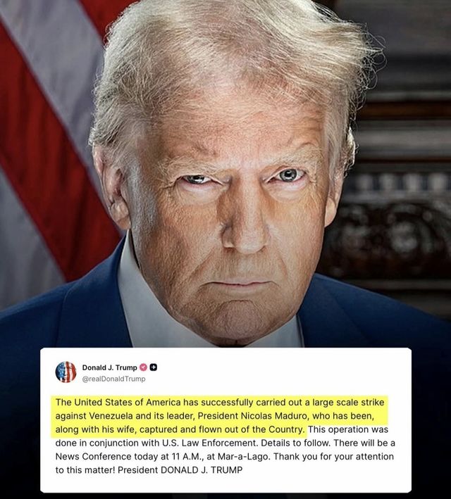 도널드 트럼프 미국 대통령의 '마두로 생포' 발표 글 
