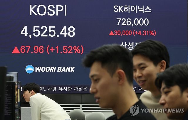코스피, 사상 처음 4,500대 돌파 마감