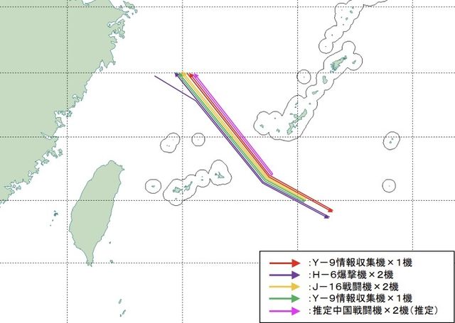 2025년 12월 29일 중국군 군용기 이동 경로