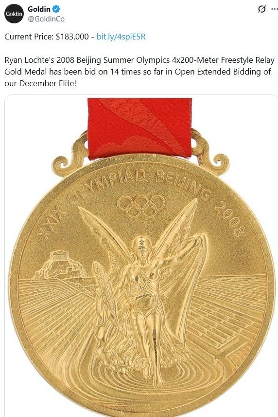 록티가 경매에 내놓은 2008 베이징 올림픽 금메달