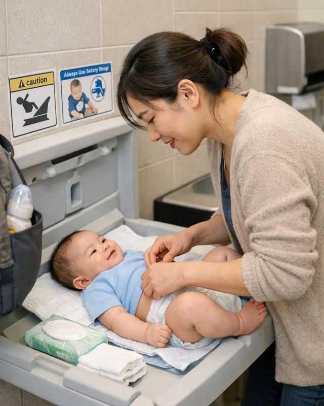 기저귀 갈이대서 기저귀 가는 모습