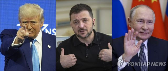 트럼프 미국 대통령(왼쪽부터), 젤렌스키 우크라이나 대통령, 푸틴 러시아 대통령