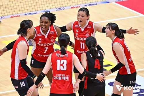 득점 후 기뻐하는 페퍼저축은행 선수들