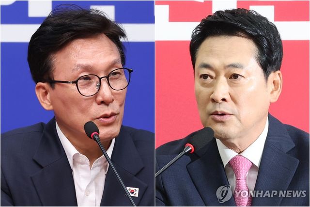 더불어민주당 김민석 대표(왼쪽)와 국민의힘 장동혁 대표