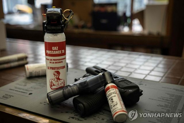 파리 한 합법 무기상의 호신용 무기들