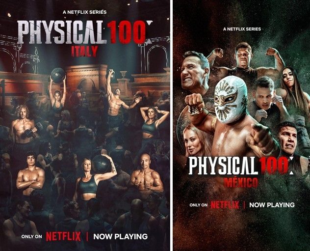 '피지컬: 100' 이탈리아편과 멕시코편 포스터(왼쪽부터)
