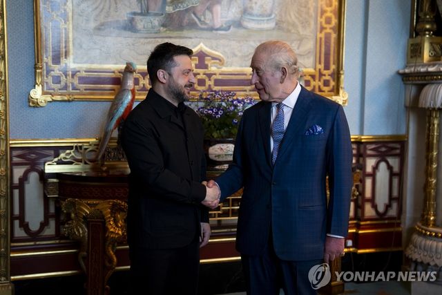 버킹엄궁에서 찰스 3세 만난 젤렌스키