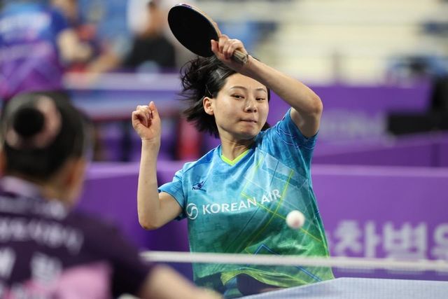 프로탁구리그 여자 단식에 나선 최효주의 경기 장면