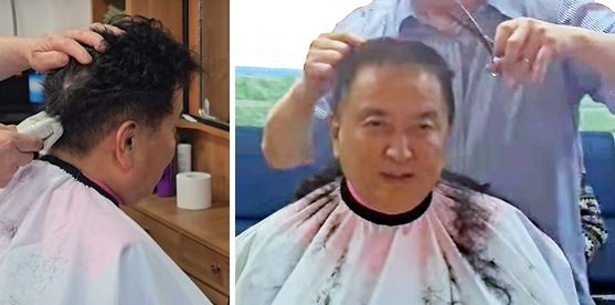 삭발하는 김영환 충북지사