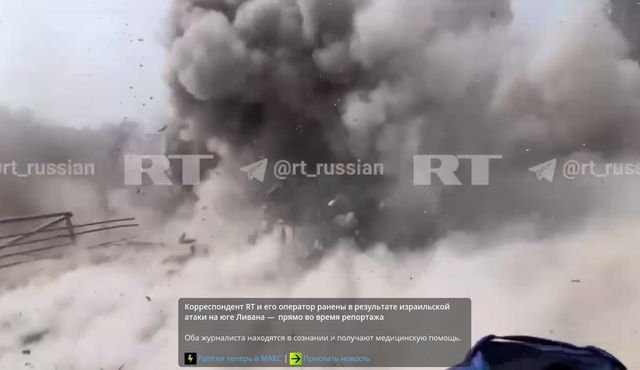 레바논에서 생방송 리포트하던 러시아 기자 바로 뒤를 타격한 이스라엘군 공습 장면