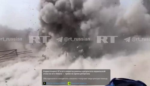 레바논에서 생방송 리포트하던 러시아 기자 바로 뒤를 타격한 이스라엘군 공습 장면