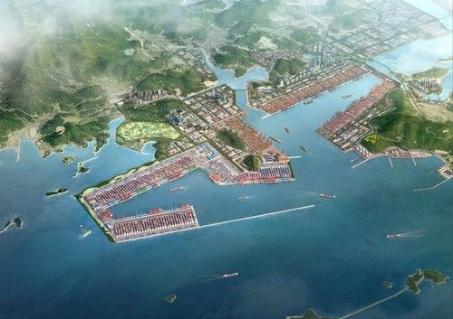 진해신항 조감도. 오른쪽이 부산신항, 왼쪽이 진해신항