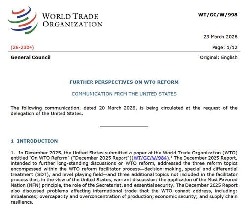 미 USTR의 WTO 개혁 촉구 보고서