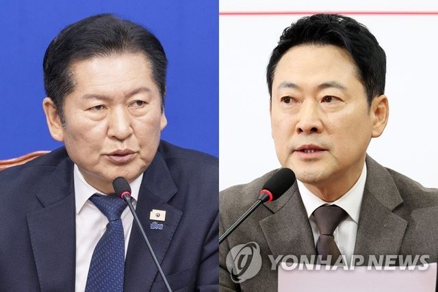 더불어민주당 정청래 대표(왼쪽)와 국민의힘 장동혁 대표