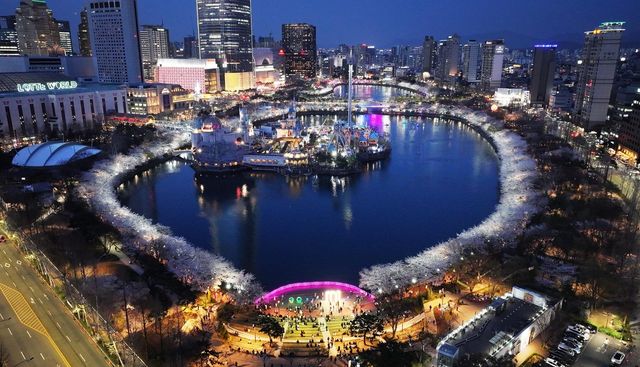 벚꽃 핀 석촌호수 야경