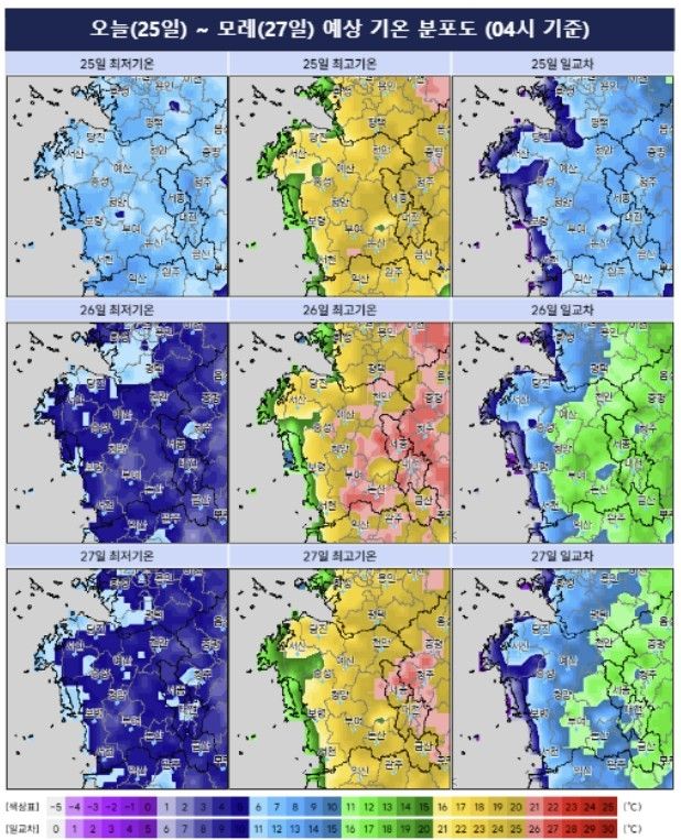 예상 기온 분포도