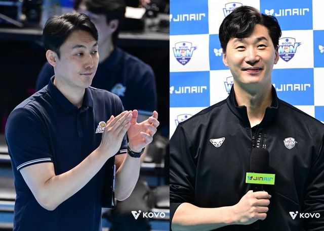 하현용 KB손해보험 감독대행(왼쪽)과 박철우 우리카드 감독대행