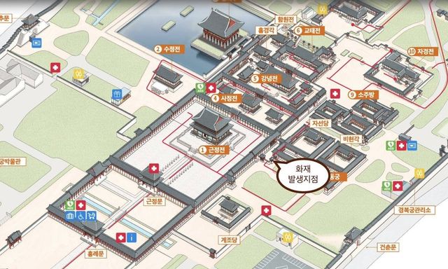 화재 발생 지점을 표시한 지도 