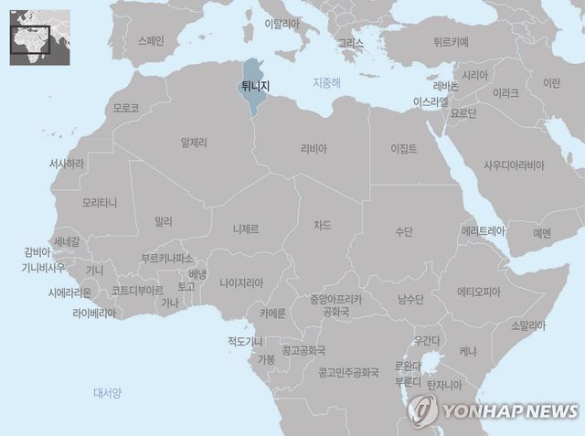 아프리카 튀니지 지도