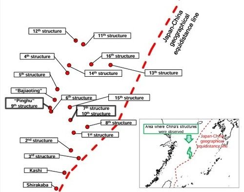 중일 중간선 서쪽서 확인된 중국측 구조물
