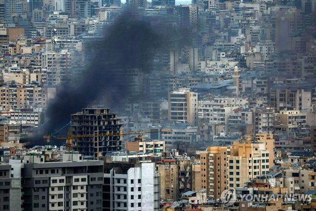 이스라엘의 공습 받은 레바논 베이루트 시내