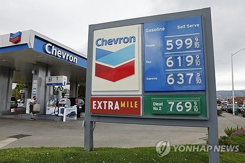 미 캘리포니아주의 주유소 가격표