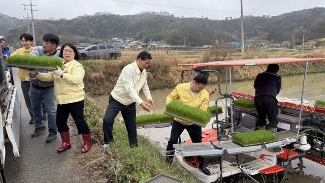 군의회 의원들 모내기 돕기