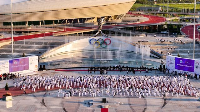 우즈베키스탄 타슈켄트에서 열린 태권도 플래시몹 행사 모습.