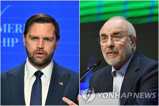 밴스 미국 부통령(왼쪽)과 모하마드 바게르 갈리바프 이란 의회 의장