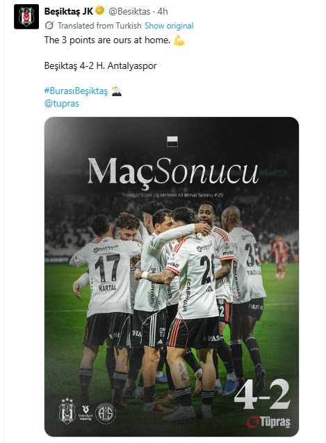 승리 소식을 전한 베식타시.