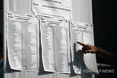 유권자가 투표 전 자기 이름을 체크하고 있다