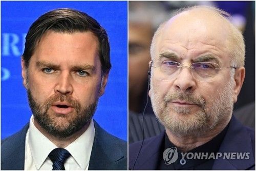 밴스 미국 부통령(왼쪽)과 모하마드 바게르 갈리바프 이란 의회 의장