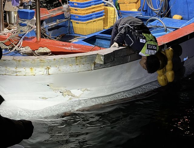 파손 부위 확인하는 해경