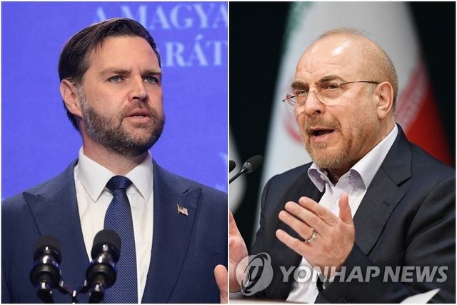 밴스 미국 부통령(왼쪽)과 모하마드 바게르 갈리바프 이란 의회 의장