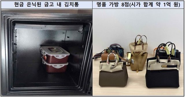 검찰이 압류한 현금과 가방