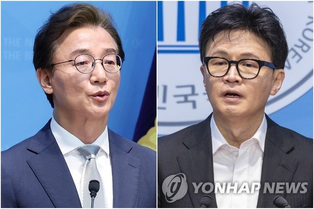 전재수 의원(왼쪽)과 한동훈 전 대표