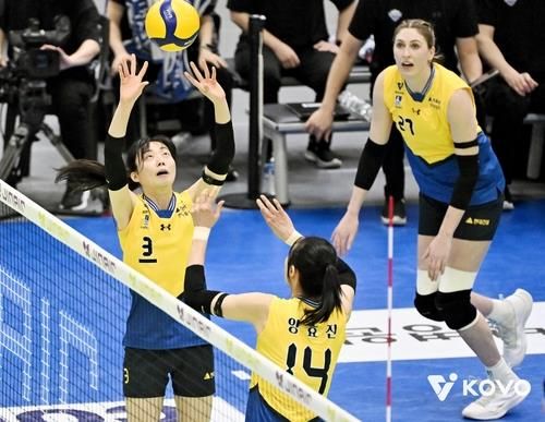 토스하는 세터 김다인(맨 앞)