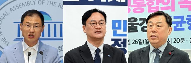 왼쪽부터 더불어민주당 김상욱, 조국혁신당 황명필, 진보당 김종훈 울산시장 후보 [연합뉴스 자료사진]