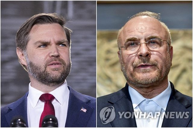 밴스 미국 부통령(왼쪽)과 모하마드 바게르 갈리바프 이란 의회 의장