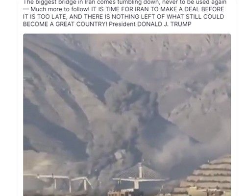 트럼프 대통령이 올린 교량 폭파 영상 캡처